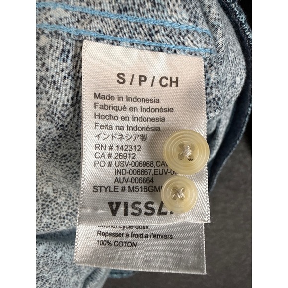 Vissla Button Down Shirt Blue Micro Print Long Sleeve Casual Mens Size S Hipster - Picture 3 of 11